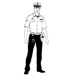 Police Officer Standing Front Side Outline