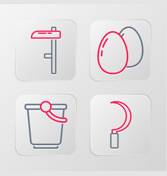 Set Line Sickle Bucket Chicken Egg And Scythe Icon