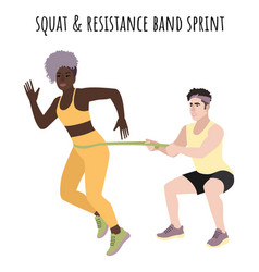 Squat And Resistance Band Sprint Partner Workout