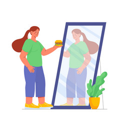 Woman Near Mirror With Burger Concept