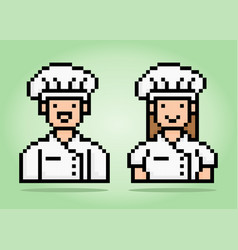 8 Bit Pixel Of Chef People In Pairs For Games