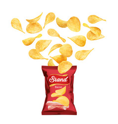 Crispy Potato Chips Flying Into Pack Snack Food