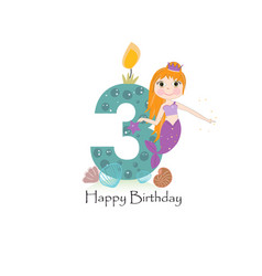 Cute Little Mermaid Third Birthday Card Three