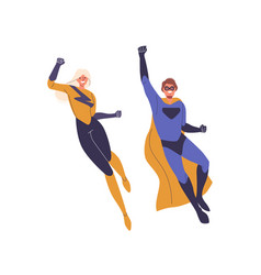 Two Adults Wearing Superhero Costumes Flying