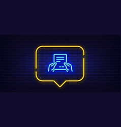 Hold Document Line Icon Text File Sign Neon