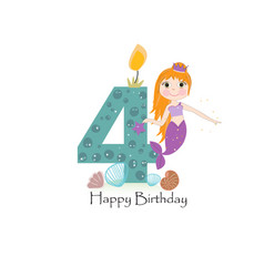 Cute Little Mermaid Fourth Birthday Card Four