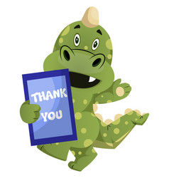 Green Dragon Is Holding Thank You Sign On White