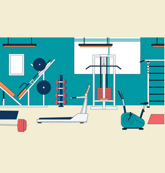 Gym Interior With Equipment Cartoon Fitness