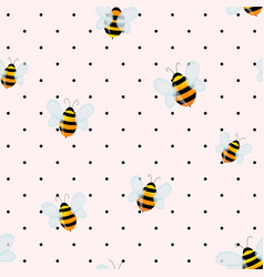 Seamless Pattern With Bees On White Polka Dots