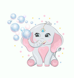 Cute Cartoon Gray Baby Elephant With Pink Ears