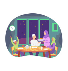 Muslim Family Eating Ramadan Iftar Together