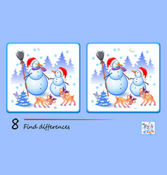 Find 8 Differences Of Winter Forest With Snowmen