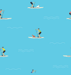 Stand Up Paddle Boarding With Dog Seamless Pattern