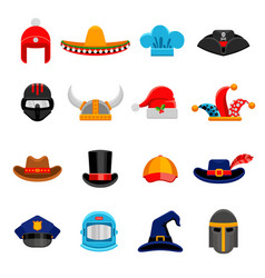 Funny Headwear Flat Icons Set