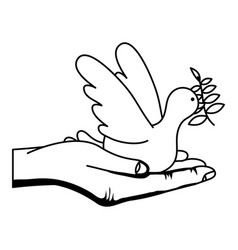 Hand Lifting Dove Flying With Olive Branch