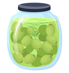 Glass Jar Of Pickled Olives Cartoon Food