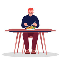 Man Eating Fish With Knife And Fork Semi Flat Rgb