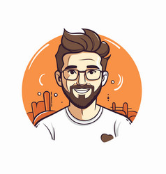 Hipster Man With Beard And Glasses In Cartoon