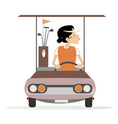 Young Golfer Woman Ride On The Golf Cart Car