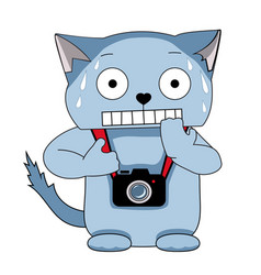 Funny Cartoon Cat Photographer With A Scared Face