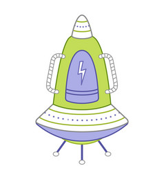 Flying Saucer Purple Green Ufo On Legs Cartoon