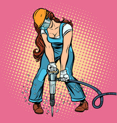 Woman Road Worker Jackhammer