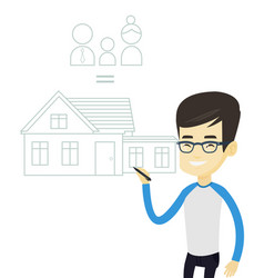 Young Asian Man Drawing Family House