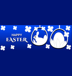 Easter Card With Eggs Bunny And Flowers On A Blue