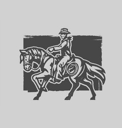 Old Press Style Of Cowboy Riding The Horse