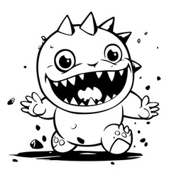 Cute Cartoon Monster With Big Teeth On Orange