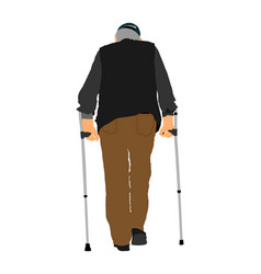 Old Man Person Walking With Crutches Grandfather