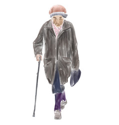 Watercolor Drawing Of Casual Old Woman