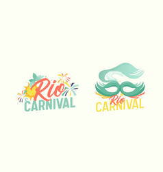 Rio Carnival Emblems With Mask And Fireworks