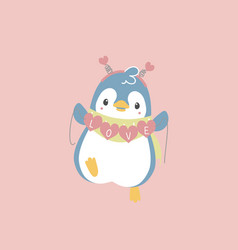 Penguin With Heart And Love Text