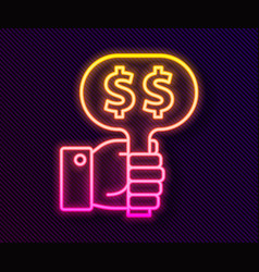 Glowing Neon Line Hand Holding Auction Paddle Icon