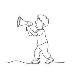 Little Boy Shouting In Megaphone Line Art Flat