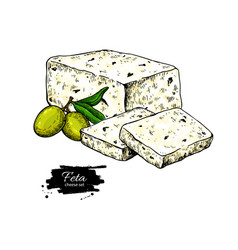 Greek Feta Cheese Block Drawing Hand Drawn