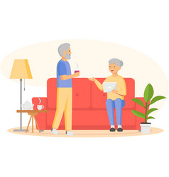 Old Woman With Laptop Sitting On Sofa Elderly Man