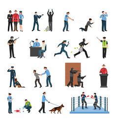 Police Team Training Flat Icons Set