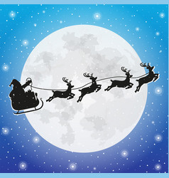 Santa Claus On Sleigh And His Reindeers Silhouette