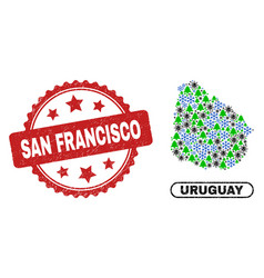 San Francisco Grunge Seal And Uruguay Map Mosaic