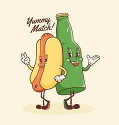 Groovy Hotdog And Beer Retro Character