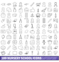 100 Nursery School Icons Set Outline Style