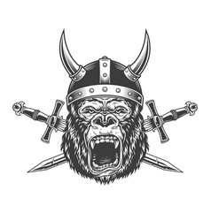 Angry Gorilla Head In Horned Viking Helmet