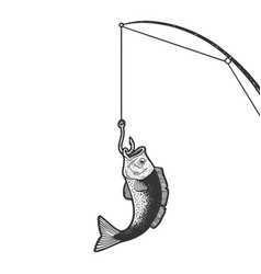 Fish Caught On Fishing Rod Sketch