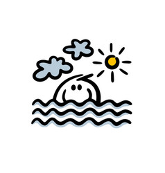 Happy Stick Figure Boy Swimming In The Sea