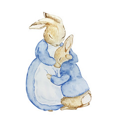 Watercolor Bunny Mom With Peter Rabbit