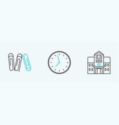 Set Line School Building Paper Clip And Clock