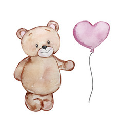 Watercolor Cute Teddy Bear And Balloon Valentines