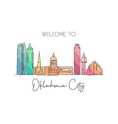 One Continuous Line Drawing Oklahoma City Skyline